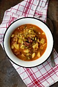 Savoy cabbage and potato stew with chorizo
