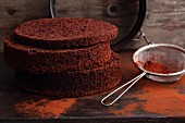 Three chocolate cake bases