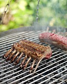 Rack of lamb on a grill
