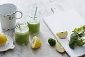 Green smoothies with fruit and vegetables