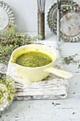 Spring pesto made from radish leaves, rocket and basil with Parmesan cheese