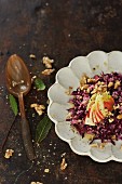 Red cabbage and apple salad with barley and a walnut vinaigrette