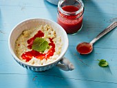 Millet grits with fresh strawberry purée