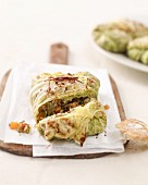Grilled savoy cabbage parcels filled with lentils
