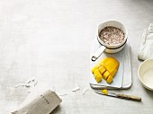 Porridge with flax seeds, chia seeds, nuts, coconut milk and mango (Paleo diet)