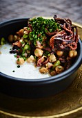 Octopus with chickpeas in a yoghurt sauce