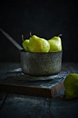 Pears in an old metal pot