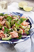 Salmon salad with avocado, lamb's lettuce and beetroot sprouts