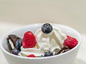 Yoghurt ice cream with raspberries and blueberries