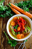 Quick vegetable soup with carrots and peppers