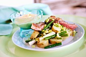 Potato and beef salad with mayonnaise
