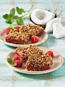 Raspberry crumble sliced with coconut