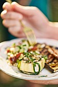 Grilled courgette and goat's cheese parcels
