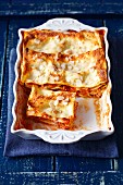 Lasagne bologese with courgettes and flaked almonds