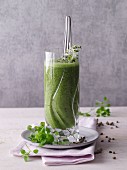 A chard and chickweed smoothies with gooseberries and broccoli florets