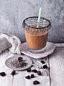 An apple and cherry smoothie with chia seeds and lucuma powder