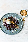 Roasted beetroot with cream cheese and hazelnut dukkah