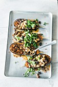 Tofu aubergines with dried cherries and chermoula