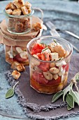 White bean salad with tomatoes, feta cheese and croutons