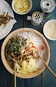 Glass noodle salad with minced meat, bamboo shoots and mushrooms (Asia)
