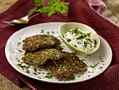 Courgette fritters with herb quark