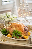 Roast turkey with orange and herbs for Christmas dinner