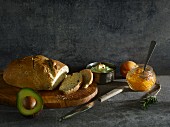 Spicy poppyseed bread with an avocado spread and an apricot spread