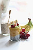 Chia seeds with fruit purée and fresh fruit