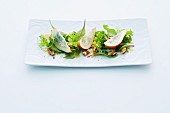 Roquefort pears on lettuce with walnut pesto