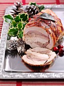 A festive Christmas roast made from six different types of poultry