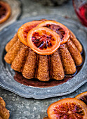 Syrup cake with candied blood oranges
