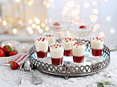 Glasses of strawberry champagne mousse for Christmas
