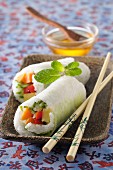 Rice rolls filled with vegetables (Asia)