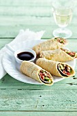 Stuffed pancake rolls with a soya dip