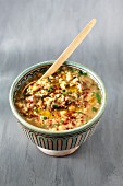 Spicy freekah soup with chickpeas