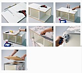 Instructions for covering a container on castors with wallpaper