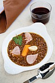 Lentil stew with salted pork