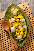 Mango salad with lychees and peppermint