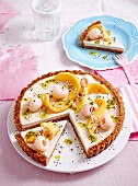 Coconut panna cotta tart with tropical fruit