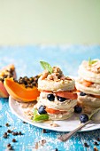 Papaya and blueberry mille-feuille with salted caramel cream