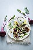 Roasted beetroot, endive and chargrilled chicken salad with an orange and herb dressing