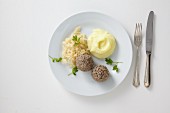 Meatballs with mashed potatoes and sauerkraut
