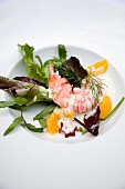 Lobster on a mixed leaf salad with orange butter