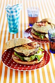Portobello burger with cheese, herbs and bacon