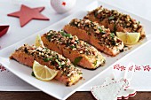 Salmon fillets with a nut crust for Christmas dinner