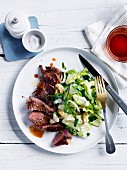 Beef steak with courgette salad and gorgonzola dressing