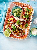 Chicken and corn soft tacos