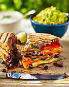 Quesadillas with oven-roasted vegetables, guacamole and sour cream (Mexico)