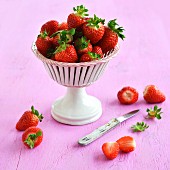 Strawberries in a raised bowl