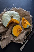 Squash, sliced, on a piece of jute
